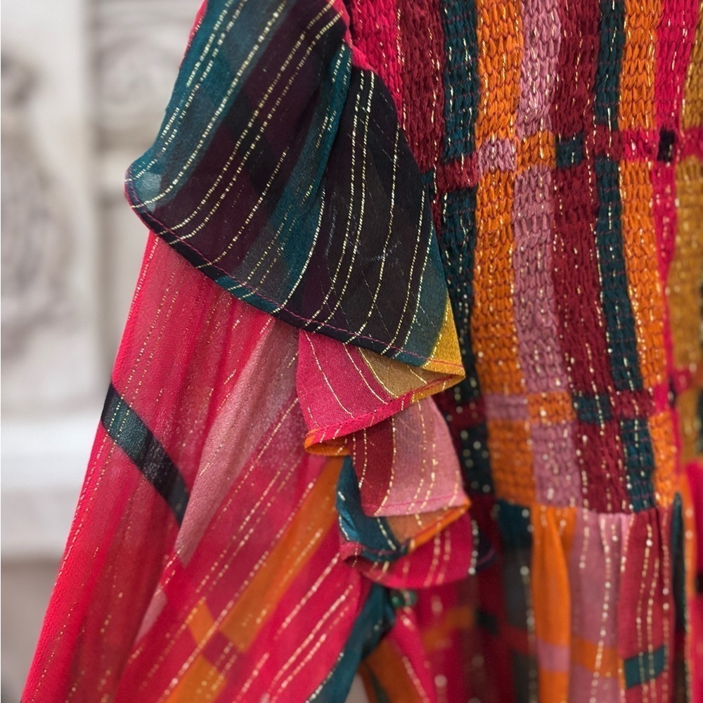 Bl^nk Anthropology Mock Turtleneck Multi-colored Striped Ruffled Blouse Small - Picture 2 of 12